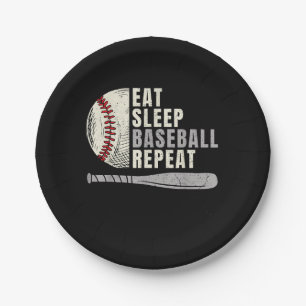 Eat Sleep Baseball Repeat Funny Baseball Player Paper Plates