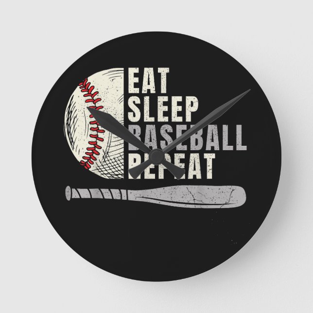 Eat Sleep Baseball Repeat Funny Baseball Player  Round Clock (Front)