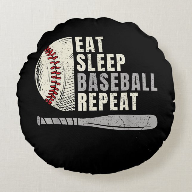 Eat Sleep Baseball Repeat Funny Baseball Player  Round Pillow (Front)