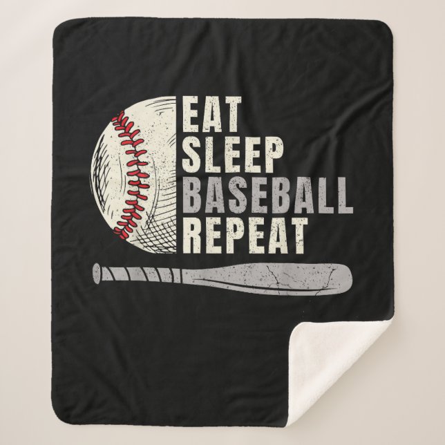 Eat Sleep Baseball Repeat Funny Baseball Player Sherpa Blanket (Front)