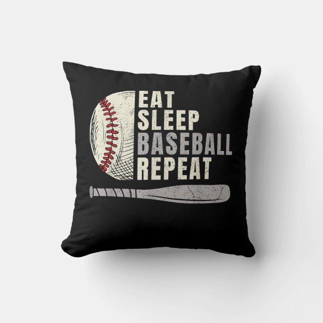 Eat Sleep Baseball Repeat Funny Baseball Player  Throw Pillow (Front)