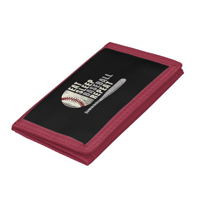 Eat Sleep Baseball Repeat Funny Baseball Player  Trifold Wallet (Bottom)