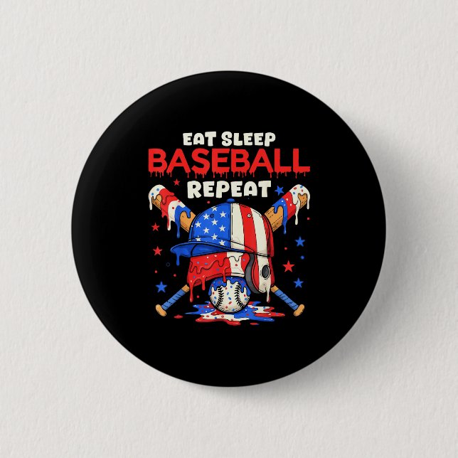 Eat Sleep Baseball Repeat Funny Ice Cream Drip Cro Button (Front)