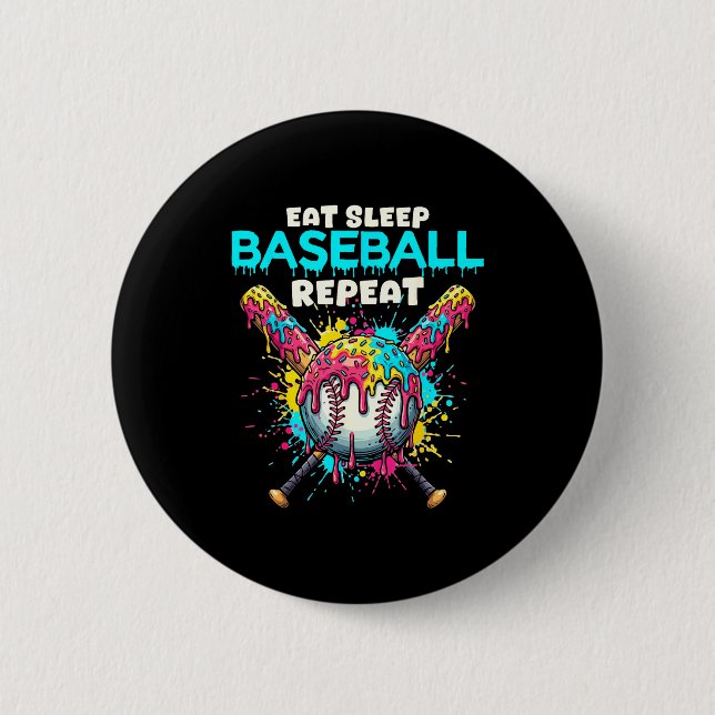 Eat Sleep Baseball Repeat Funny Ice Cream Drip Cro Button (Front)