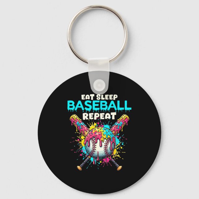 Eat Sleep Baseball Repeat Funny Ice Cream Drip Cro Keychain (Front)