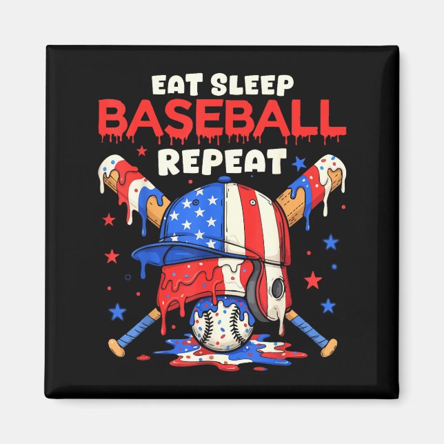 Eat Sleep Baseball Repeat Funny Ice Cream Drip Cro Magnet (Front)