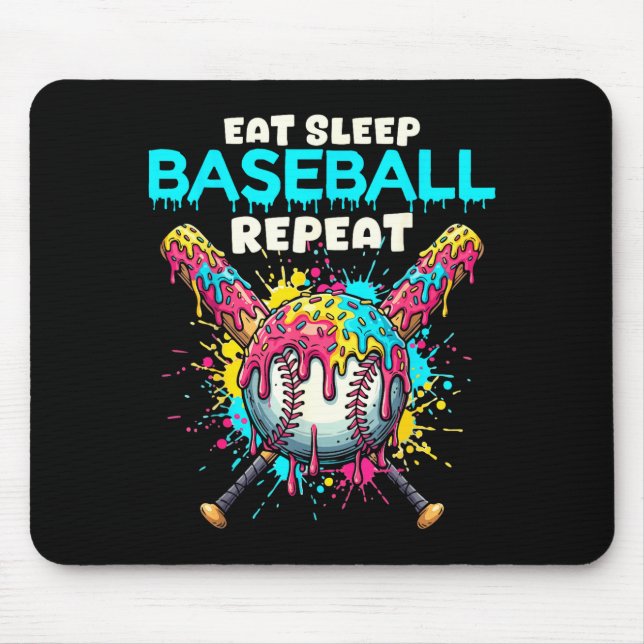 Eat Sleep Baseball Repeat Funny Ice Cream Drip Cro Mouse Pad (Front)