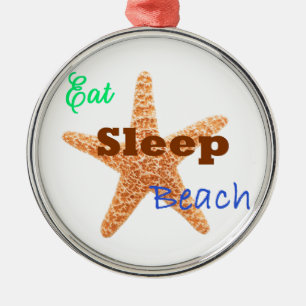 Eat Sleep Beach - Circle/Red Ornament