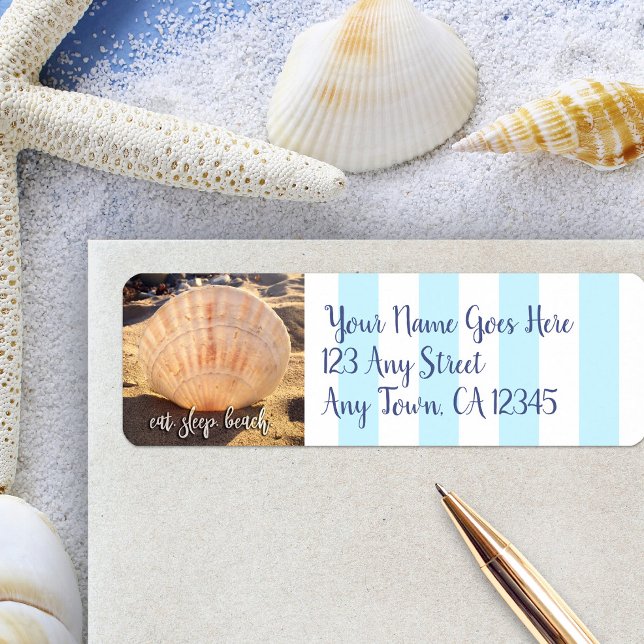 Eat Sleep Beach Seashell Custom Script Address Label (Creator Uploaded)