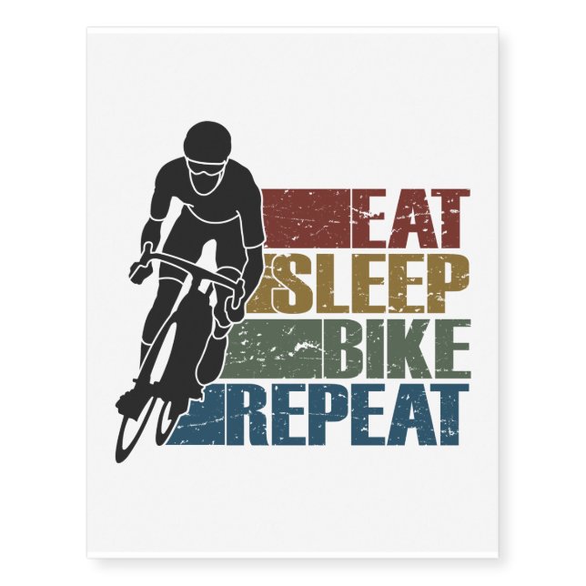 Eat Sleep Bike Repeat Funny BMX Biker MTB Stunt Temporary Tattoos (Front)