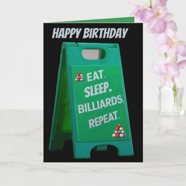 Eat sleep billiards repeat plastic sign green card (Orchid)