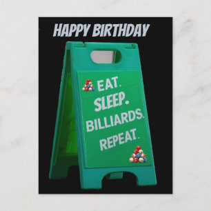 Eat sleep billiards repeat plastic sign green postcard
