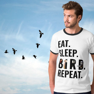 Eat Sleep Bird Repeat Birder's White and Black  T-Shirt