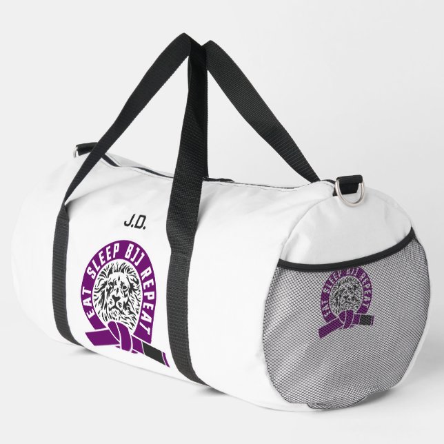 Eat Sleep BJJ Repeat - Purple Belt "Customizable" Duffle Bag (Right Corner)