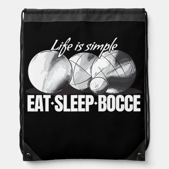 Eat Sleep Bocce Ball Set with Jack Bocci Game Drawstring Bag (Front)