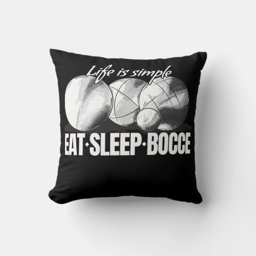 Eat Sleep Bocce Ball Set with Jack Bocci Game Throw Pillow