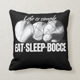Eat Sleep Bocce Ball Set with Jack Bocci Game Throw Pillow