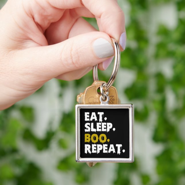 Eat Sleep Boo Repeat - Funny Halloween 2022      Keychain (Hand)