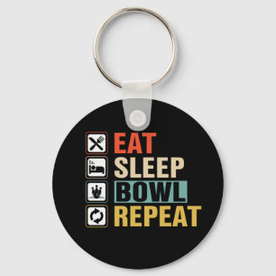 eat sleep bowl repeat sports word art keychain