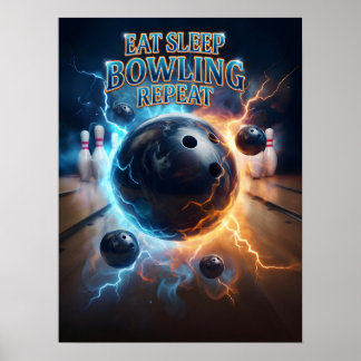 Eat Sleep Bowling Retro Poster