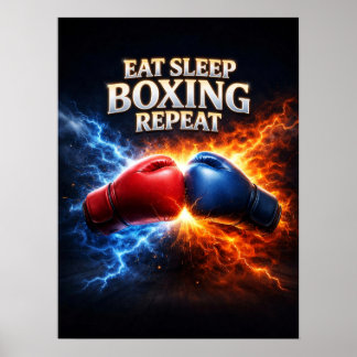 Eat Sleep Boxing Flame Poster