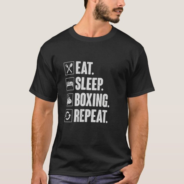 Eat Sleep Boxing Repeat - Funny Retro Man Boxing G T-Shirt (Front)