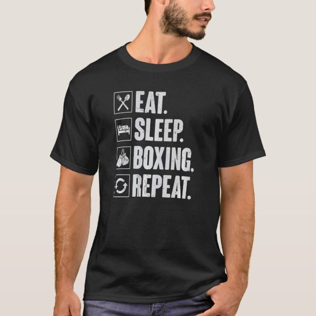 Eat Sleep Boxing Repeat   Retro Man Boxing T-Shirt (Front)