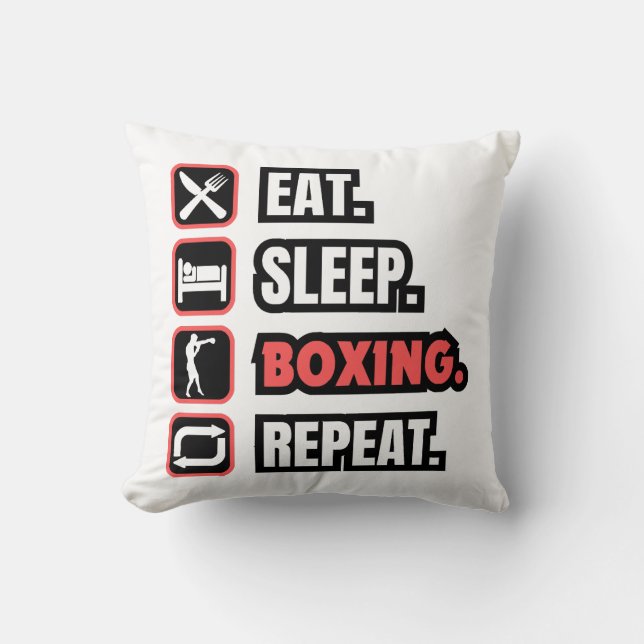 Eat Sleep Boxing Repeat Throw Pillow (Front)