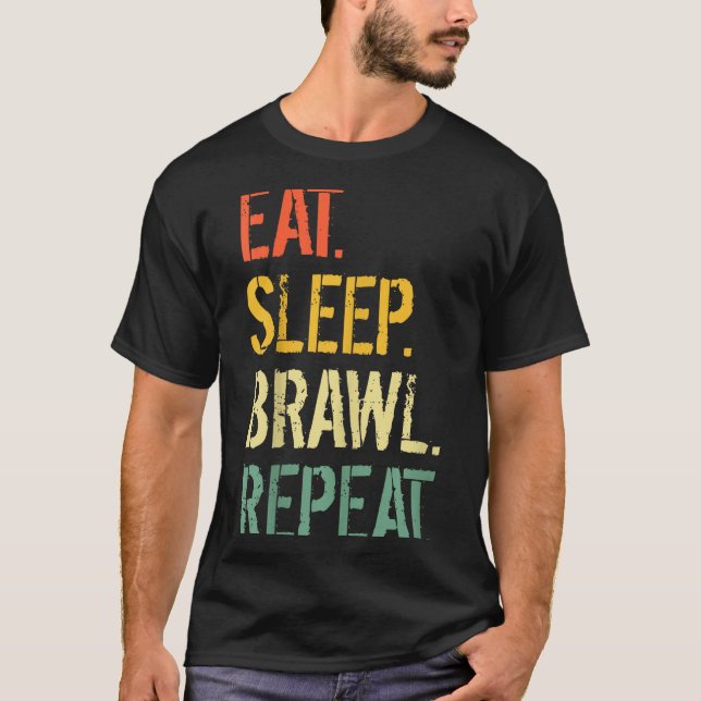 Eat Sleep Brawl Repeat Stars Funny Video Gamer Gam T-Shirt (Front)