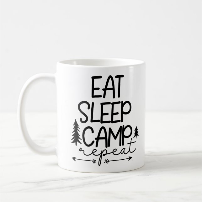 Eat Sleep Camp Repeat Funny Coffee Mug (Left)
