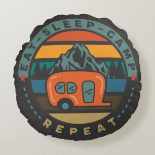 Eat, Sleep, Camp - Repeat Round Pillow