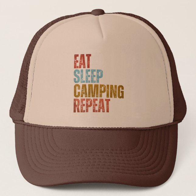 EAT SLEEP CAMPING REPEAT  TRUCKER HAT (Front)