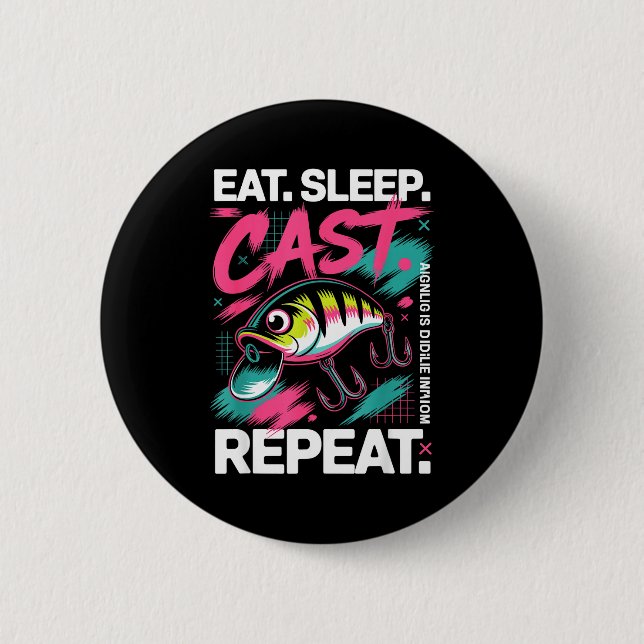 Eat Sleep Cast Repeat Fishing Lover Men Dad Christ Button (Front)