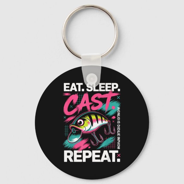 Eat Sleep Cast Repeat Fishing Lover Men Dad Christ Keychain (Front)