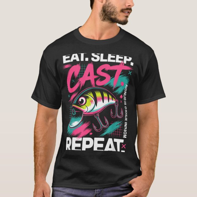 Eat Sleep Cast Repeat Fishing Lover Men Dad Christ T-Shirt (Front)