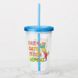 Eat, Sleep, Cats, Repeat – Colorful Cat Lover Acrylic Tumbler