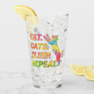Eat, Sleep, Cats, Repeat – Colorful Cat Lover Glass