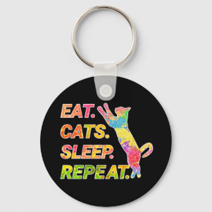 Eat, Sleep, Cats, Repeat – Colorful Cat Lover Keychain