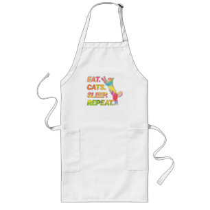 Eat, Sleep, Cats, Repeat – Colorful Cat Lover Long Apron