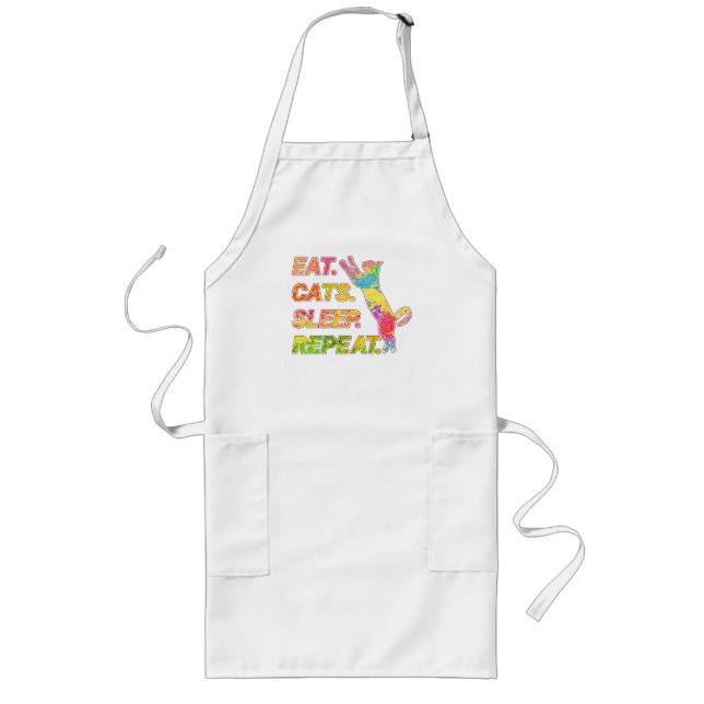 Eat, Sleep, Cats, Repeat – Colorful Cat Lover Long Apron (Front)