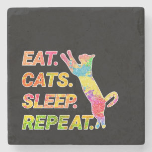 Eat, Sleep, Cats, Repeat – Colorful Cat Lover Stone Coaster