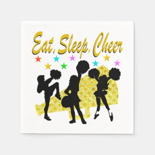 EAT, SLEEP, CHEER GOLD CHEERLEADING DESIGN NAPKINS