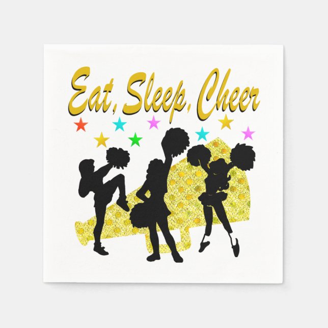 EAT, SLEEP, CHEER GOLD CHEERLEADING DESIGN NAPKINS (Front)