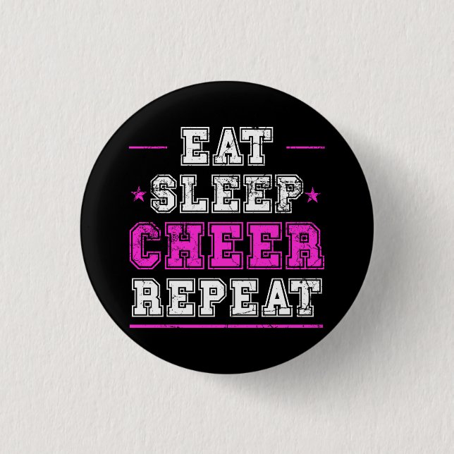 Eat Sleep Cheer Repeat Cheerleader Button (Front)