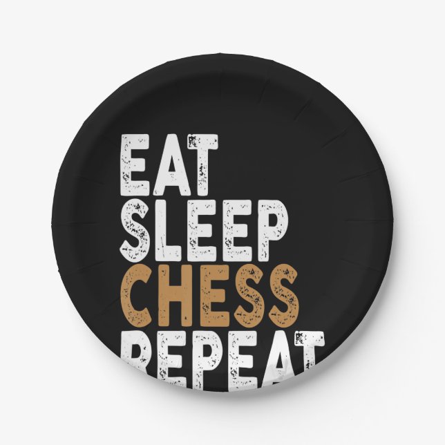 eat sleep chess repeat   chess paper plates (Front)
