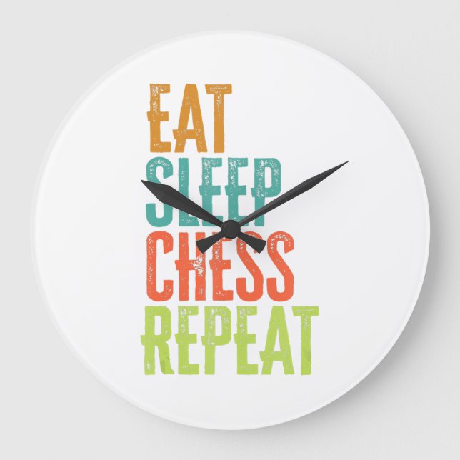 eat sleep chess repeat grand master coach legend large clock (Front)
