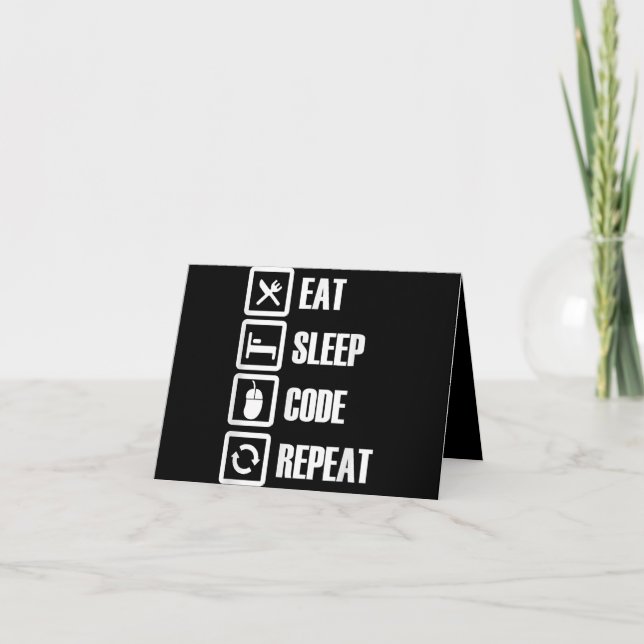 Eat Sleep Code Repeat Coding Programming Engineer Letterpress Thank You Card (Front)