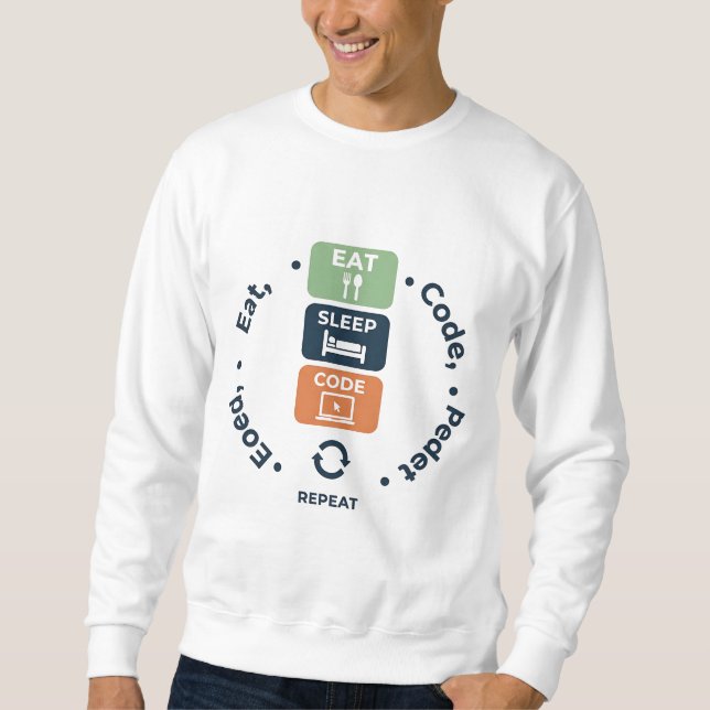 Eat, Sleep, Code, Repeat – Funny Programmer Lifest Sweatshirt (Front)