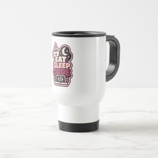 Eat Sleep Code Sticker - Cute Programmer Gift Travel Mug (Front Right)