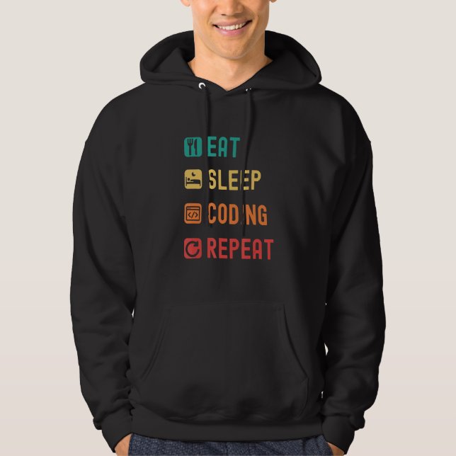 Eat sleep coding repeat with tick check boxes hoodie (Front)